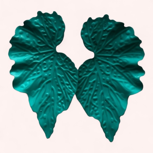 Teal Oversized Fairycore Bold Botanical Leaf Statement Metal Festival Earrings - Picture 1 of 1